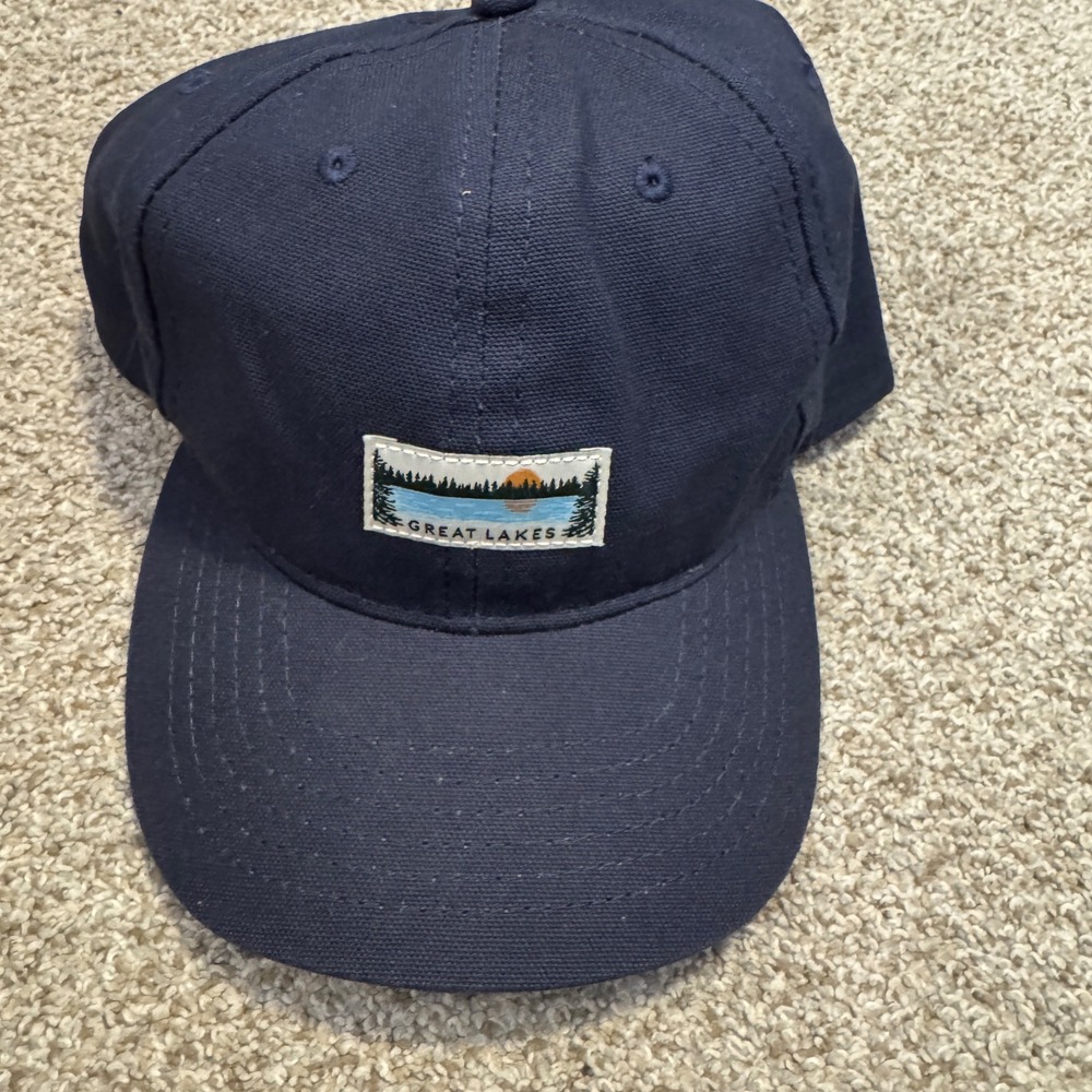 Great Lakes Northern Outfitter Navy Blue Snapback Hat Lake Sunset Patch Cap